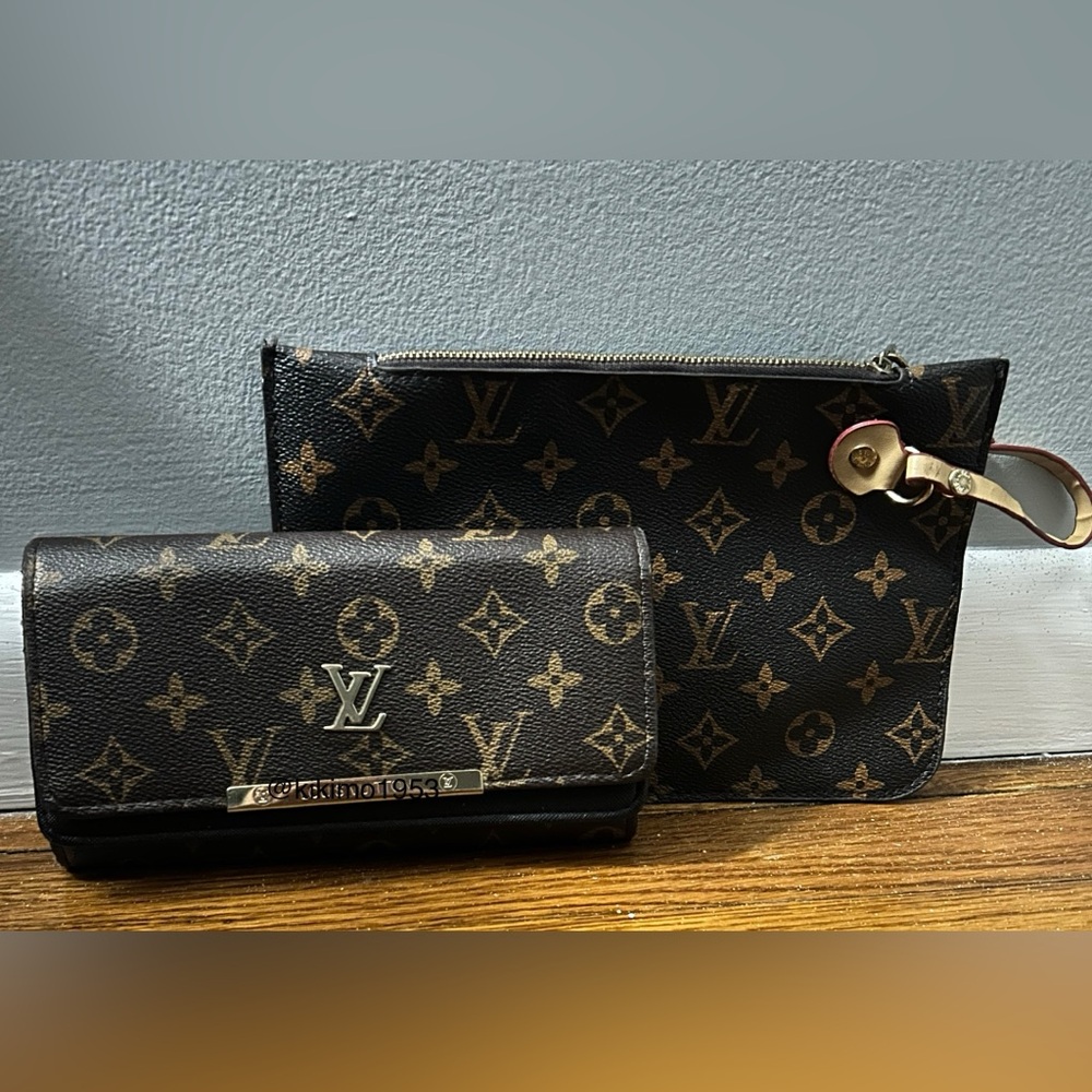 Brown and Black Monogram Wallet + Wristlet bag
